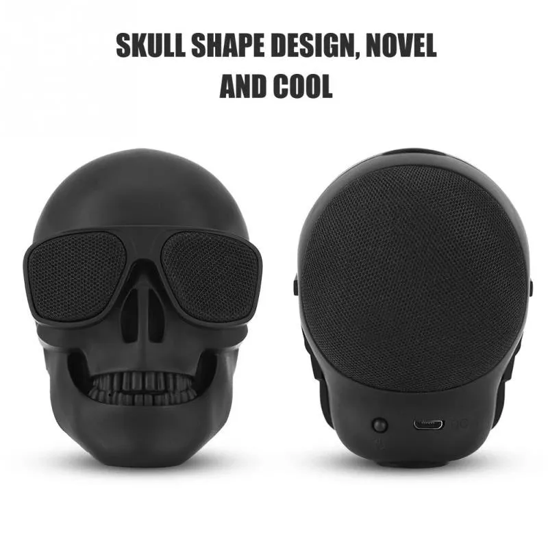 "Immerse Yourself in Music with our Skull Speaker: Wireless Bluetooth-Enabled Mini Stereo Sound System with Enhanced Bass and 5W Power - Perfect Portable Music Player in a Unique Skull Shape Design!"