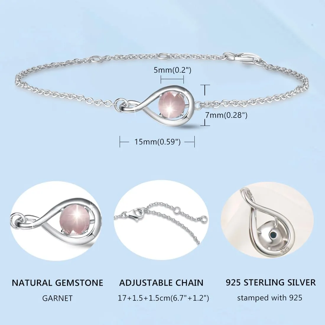 "Infinite Embrace" Pink Quartz Infinity Symbol Sterling Silver Bracelet