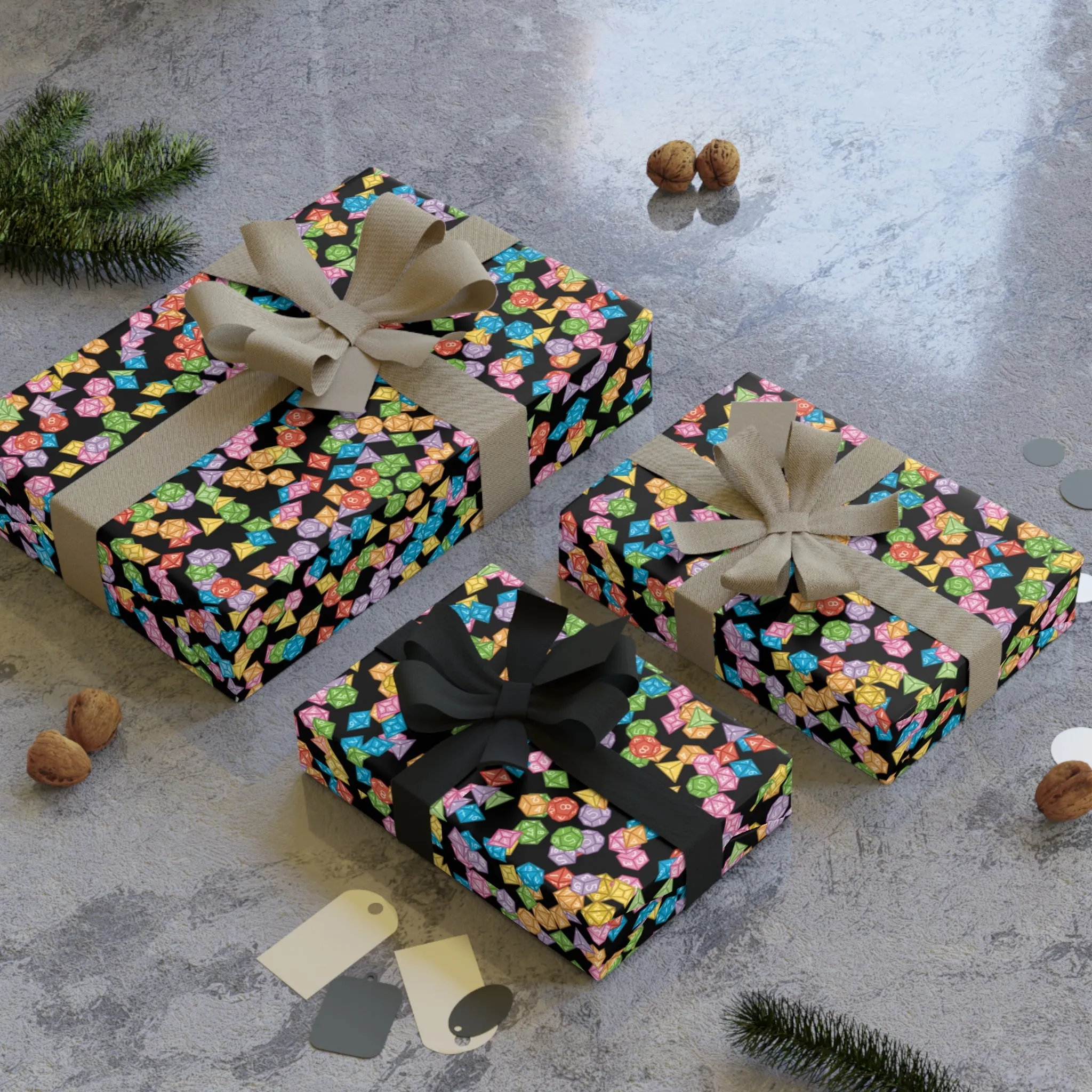 "Mega Dice Wrap" in Black - Wrapping Paper (2 sizes)