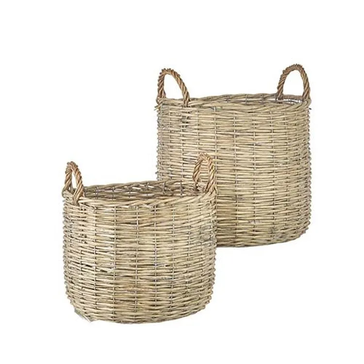 Raz Imports Natural Surroundings 14.5" Woven Handled Basket, Set of 2