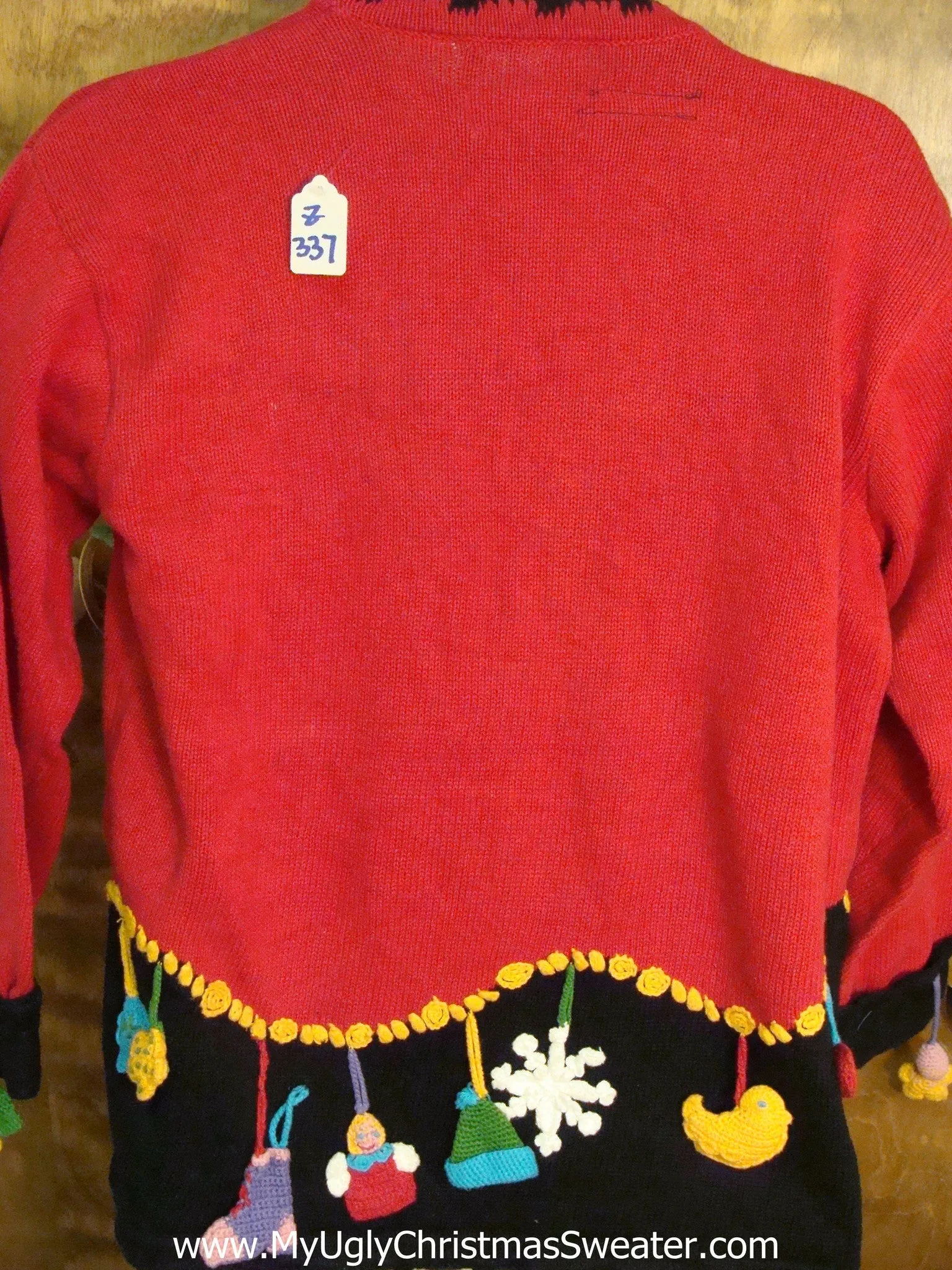 Retro Naughty Ugly Christmas Sweater with Dangling Ornaments