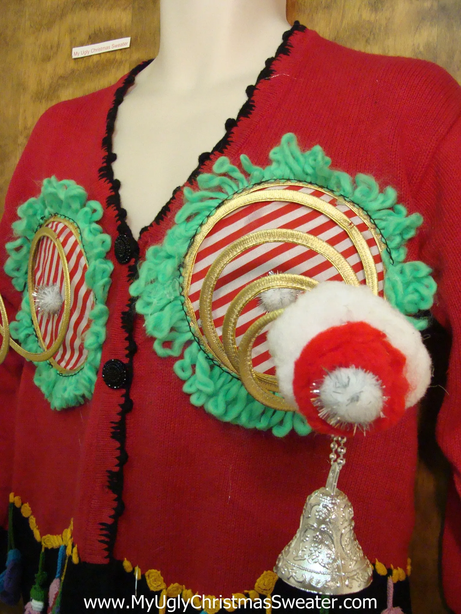 Retro Naughty Ugly Christmas Sweater with Dangling Ornaments