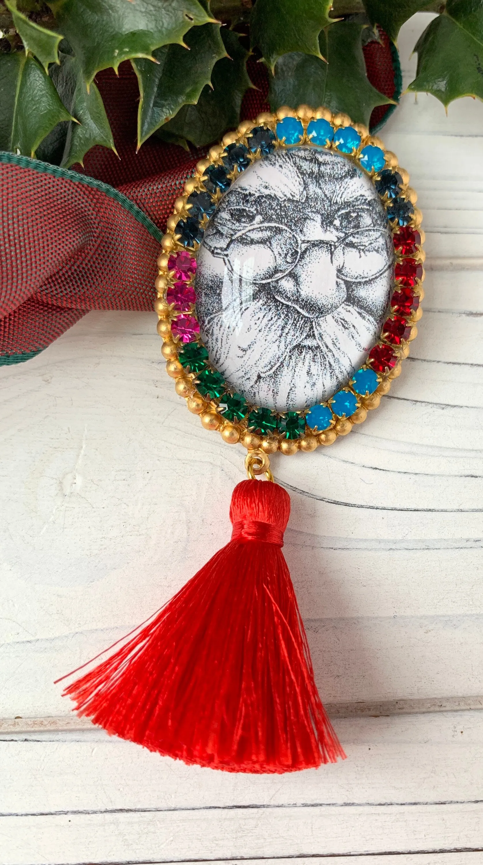 Rhinestone Santa Claus Brooch