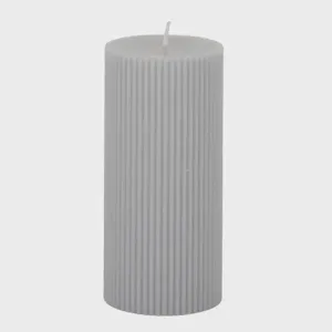 Ribbed Pillar Candle - Grey