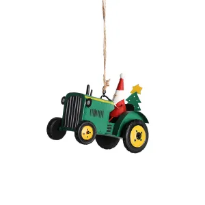 Santa On Tractor Ornament