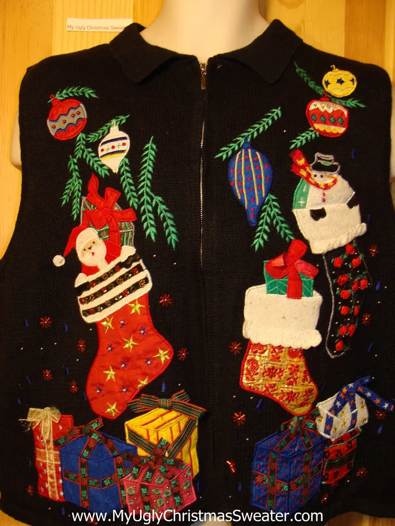 Tacky Ugly Christmas Sweater Vest with 3D Bows (f270)