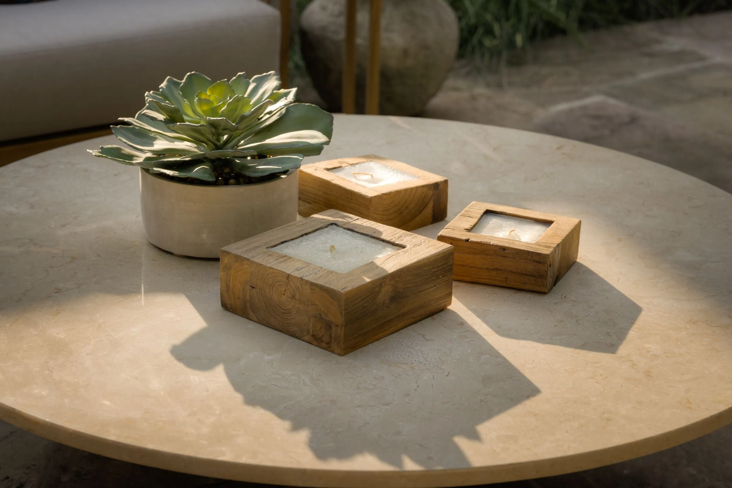 Teak Tabletop Square Candles- SM/LG