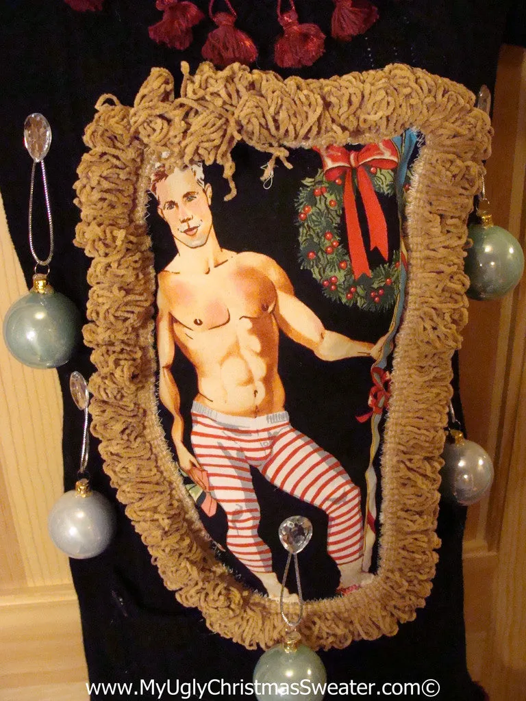 Ugly Christmas Sweater Party Tacky Dress Hottie Guy & Real Ornaments (d75)