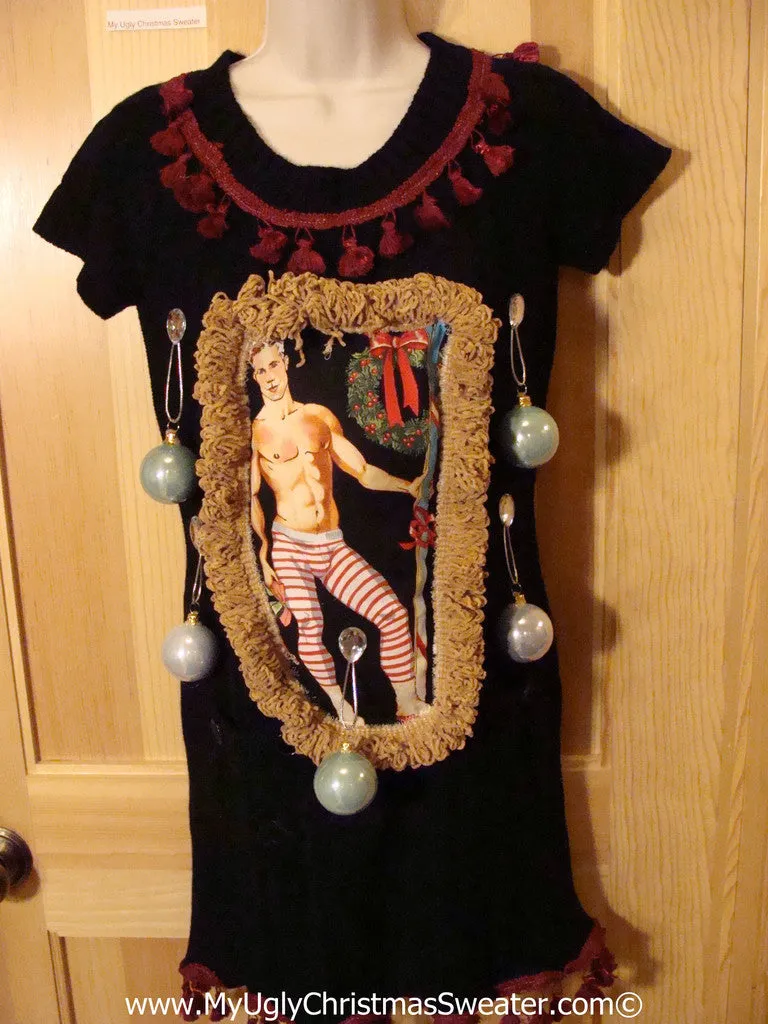 Ugly Christmas Sweater Party Tacky Dress Hottie Guy & Real Ornaments (d75)