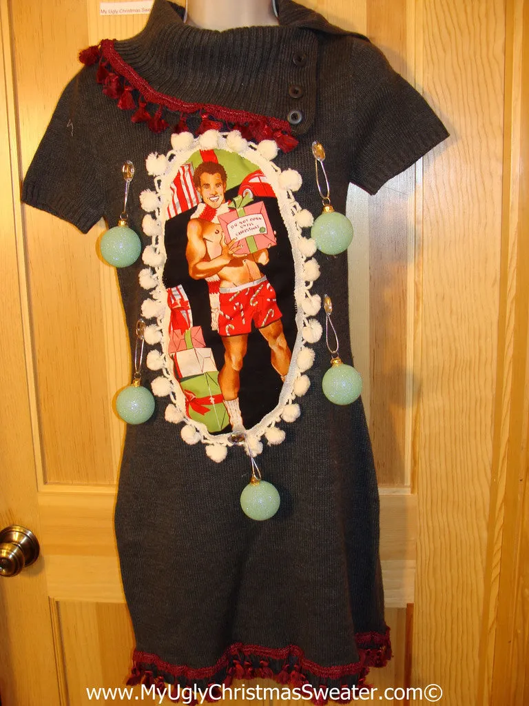 Ugly Christmas Sweater Party Tacky Dress Hottie Guy & Real Ornaments (d77)