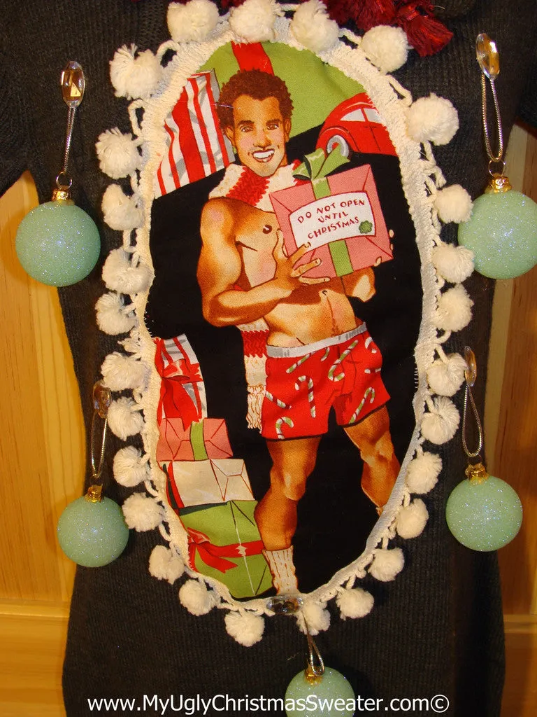 Ugly Christmas Sweater Party Tacky Dress Hottie Guy & Real Ornaments (d77)