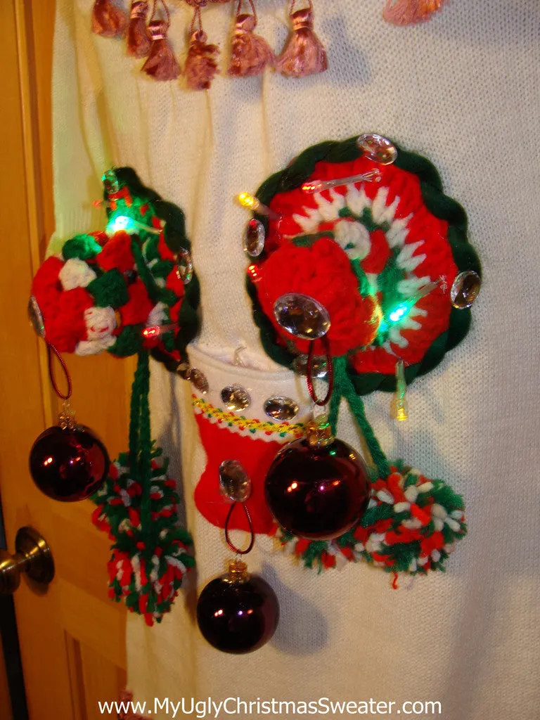 Ugly Christmas Sweater Party Tacky Dress with Lights and 3D Macrame Naughty Decorations (d62)