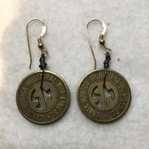 Vintage Santa Monica "SM" Bus Token Earrings