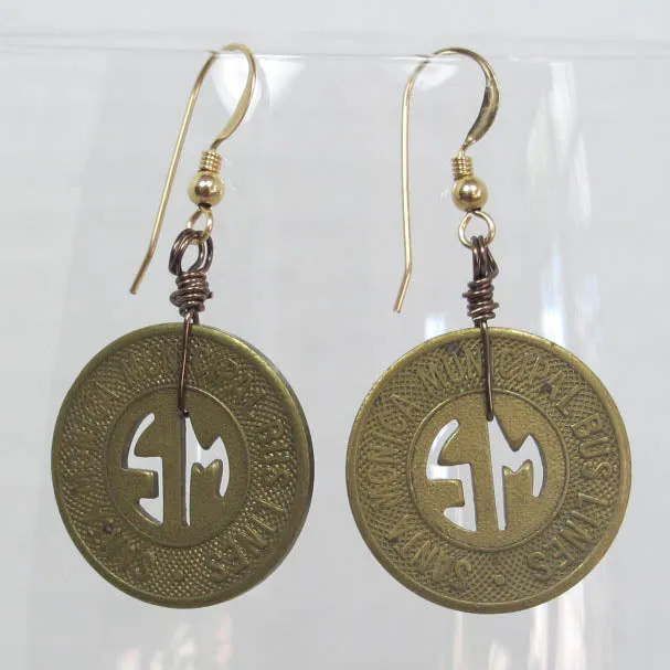 Vintage Santa Monica "SM" Bus Token Earrings