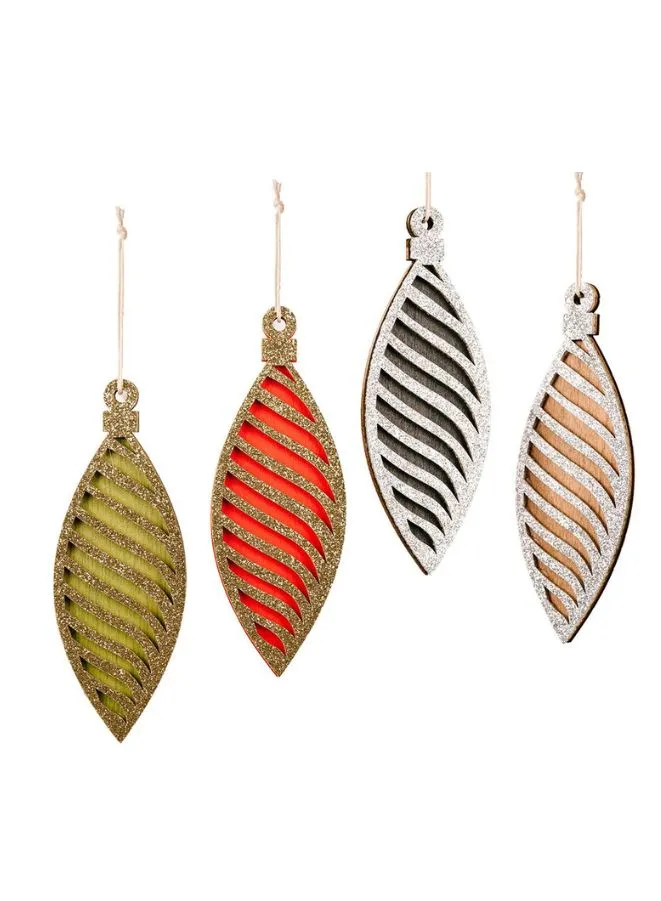 Wooden Christmas Ornaments – Set of 4 Rustic Hanging Decorations for Tree, Wall, Window, and Door, Perfect for Holiday Home Décor