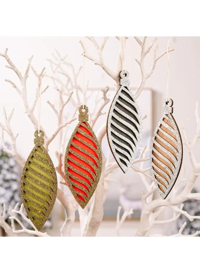 Wooden Christmas Ornaments – Set of 4 Rustic Hanging Decorations for Tree, Wall, Window, and Door, Perfect for Holiday Home Décor